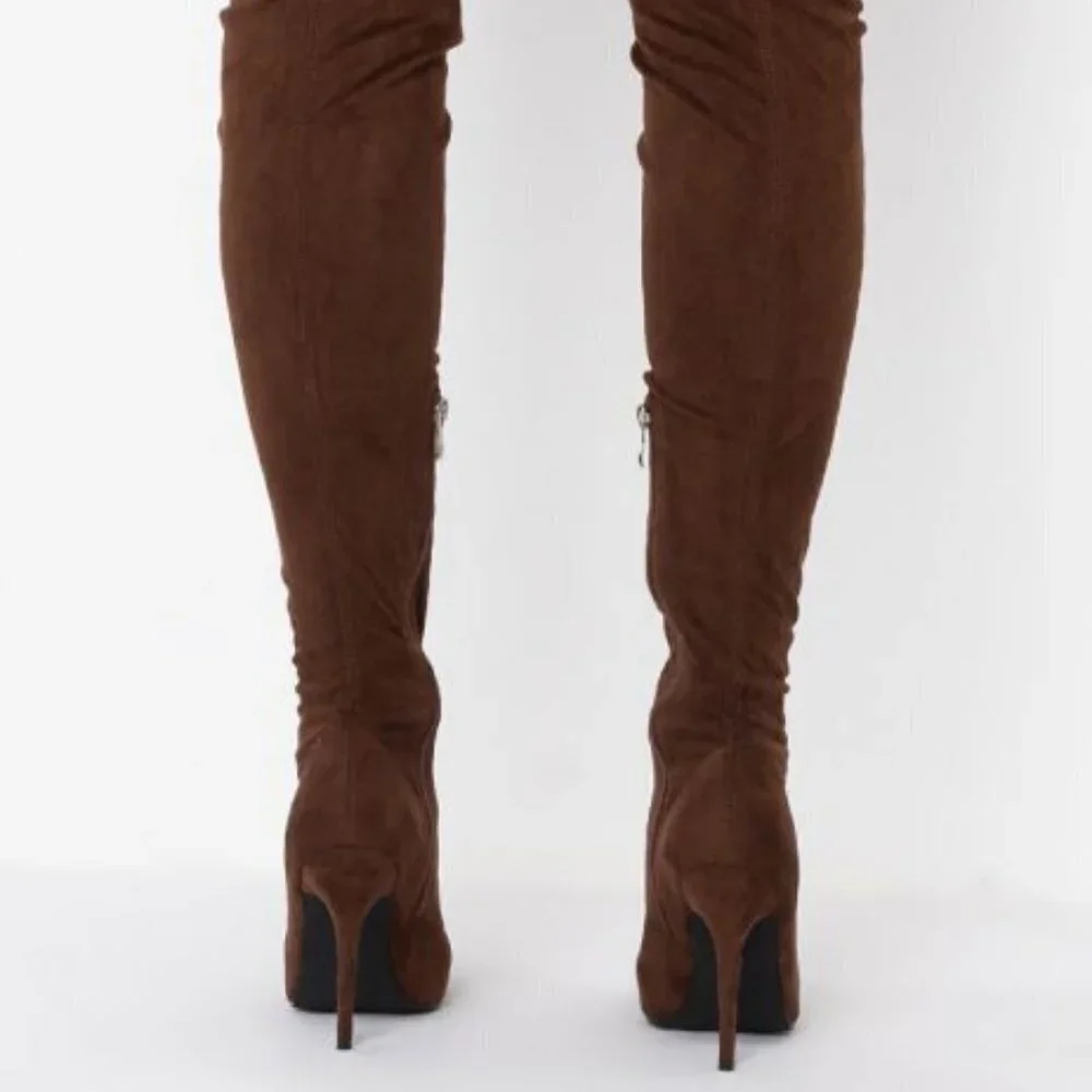 AZALEA WANG FRIDAY  UP ALL NIGHT STILETTO BOOT IN BROWN ( BRAND NEW !!! )